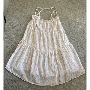 9seeds Dress White Pink Striped‎ Tiered Flowy Sundress Beach